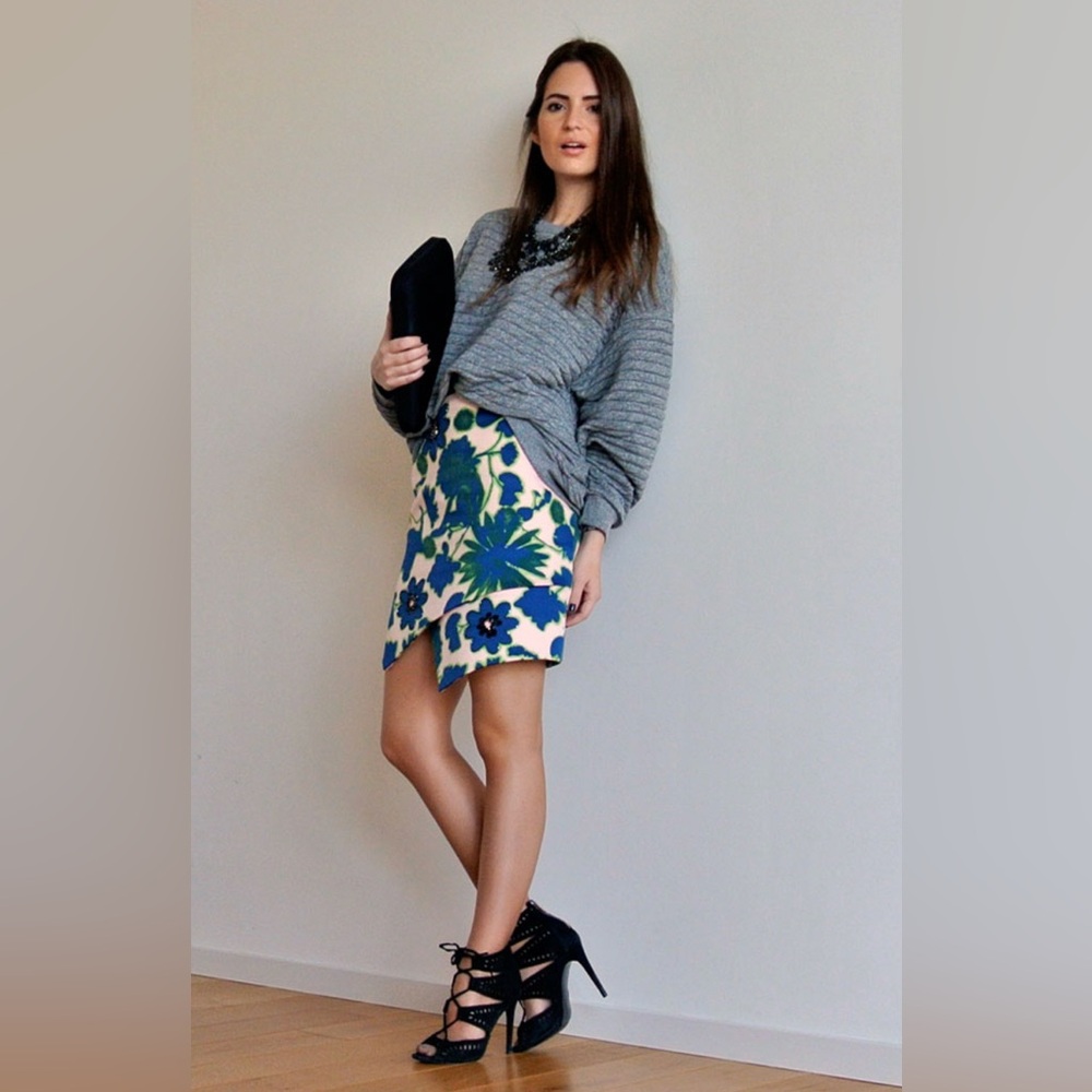 Top Shop Sequin Floral Blue Pink Lined Short Skirt NWT